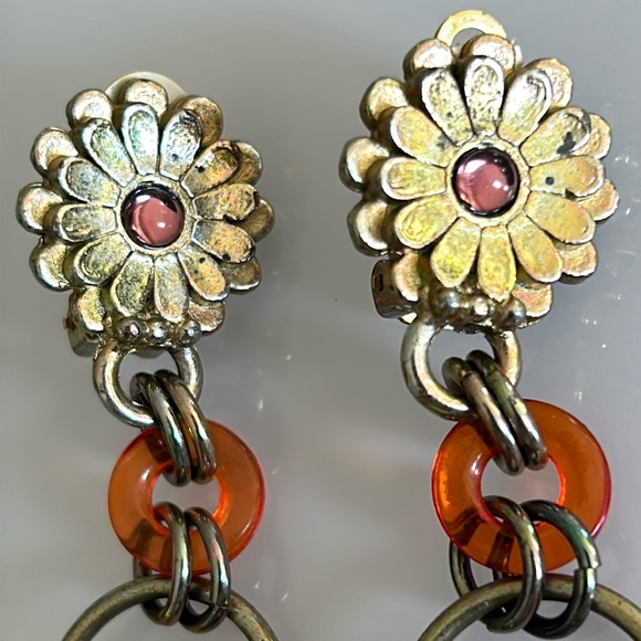 Jean Paul Gaultier LUXURY Clip On BRASS & LUCITE Earrings 3” long - EUC - Picture 3 of 7